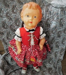 20" EARLY PLASTIC  1960S RUSSIAN GIRL DOLL, BEAUTIFULLY DRESSED